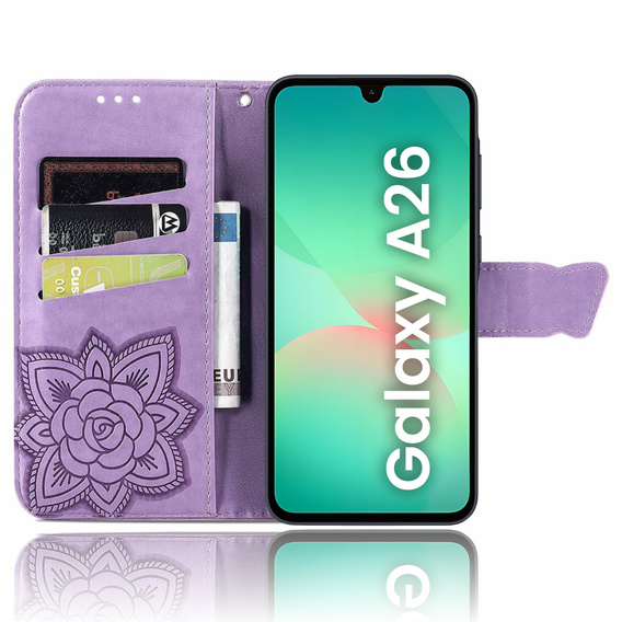 Cu clapetă pentru Samsung Galaxy A26, Butterfly, violet