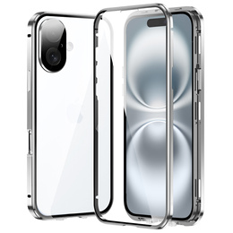 Husa pentru iPhone 16, Magnetic Dual Glass, de argint