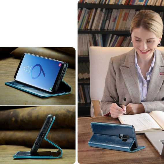 Carcasă flip CASEME pentru Samsung Galaxy S9+ Plus, Waxy Textured, albastru
