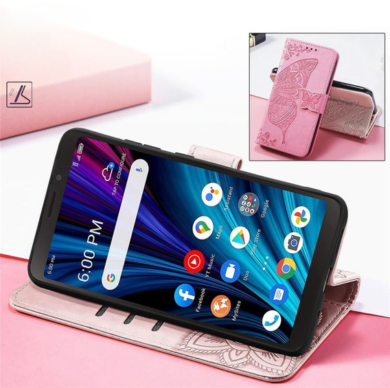 Cu clapetă pentru T Phone 2 Pro 5G, Butterfly, roz rose gold
