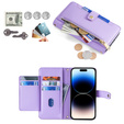 Cu clapetă pentru iPhone 14 Pro, Wallet Zipper Pocket, violet