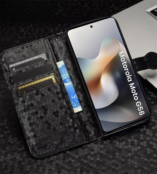 Husa cu clapetă pentru Motorola Moto G56 5G, Wallet Rhombus, negru
