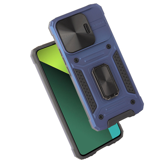 Carcasă blindată pentru Xiaomi Redmi Note 13 Pro 5G, CamShield Slide, albastru + sticlă călită 9H
