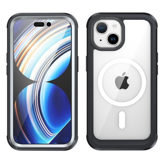 Carcasă pentru iPhone 15, blindată Full Protect 360° pentru MagSafe, sticlă pentru ecran, negru
