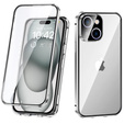 Husa pentru iPhone 15, Magnetic Dual Glass, de argint
