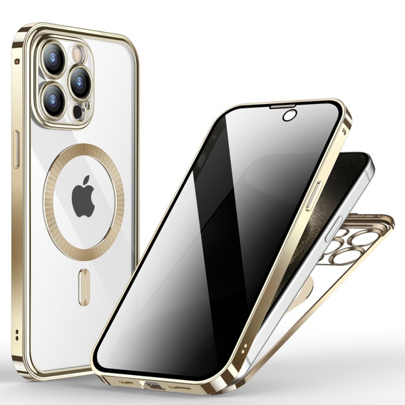Husă pentru iPhone 15 Pro, Privacy Dual Glass, pentru MagSafe, de aur