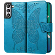 Cu clapetă pentru Samsung Galaxy S21 FE, Butterfly, albastru