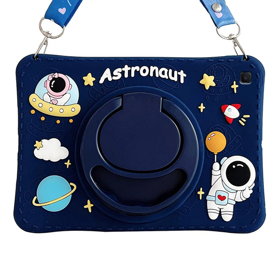 Husă din silicon pentru copii pentru Samsung Galaxy Tab A7 Lite T220 / T225, blindată cu curea, Astronaut, albastru închis