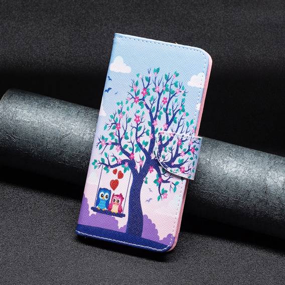 Cu clapetă pentru Xiaomi 13 Lite, Wallet, tree & owls, albastru