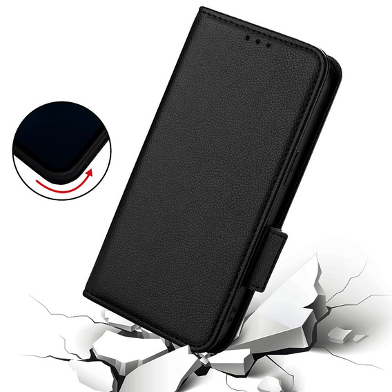Huse pentru HTC U24 Pro 5G, Wallet Litchi Leather, negru