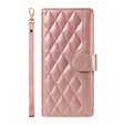 Husă cu clapetă pentru iPhone 16E, Rhombus Crossbody Leather, roz rose gold
