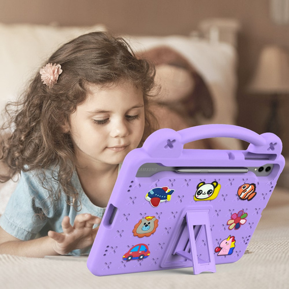 Husă pentru copii pentru Samsung Galaxy Tab S10+ Plus, Cute Patterns, cu suport, violet