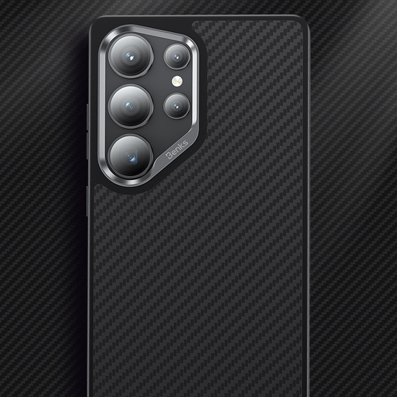 Carcasa BENKS Kevlar pentru Samsung Galaxy S25 Ultra, pentru MagSafe, Carbon Fiber, negru