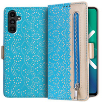 Carcasă cu clapetă pentru Samsung Galaxy A04S / A13 5G, Wallet Pocket Zipper Lace, albastru