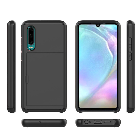 Huse pentru Huawei P30, Sliding Card Holder, negru