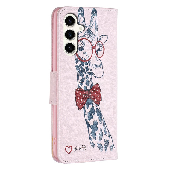 Cu clapetă pentru Samsung Galaxy S23 FE, Wallet, Giraffe roz