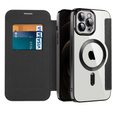 Cu clapetă pentru iPhone 12 Pro, RFID Wallet MagSafe CamShield, negru