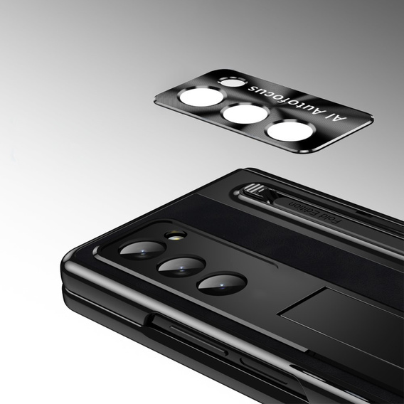 Husă din piele Leather+PC cu suport, sticlă și stylus pentru Samsung Galaxy Z Fold6 5G