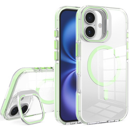 Husă pentru iPhone 17, pentru MagSafe, cu suport, transparentă cu inserții verzi