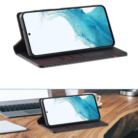 Husă cu clapetă LC.IMEEKE pentru Samsung Galaxy A17 5G, textură carbon, negru