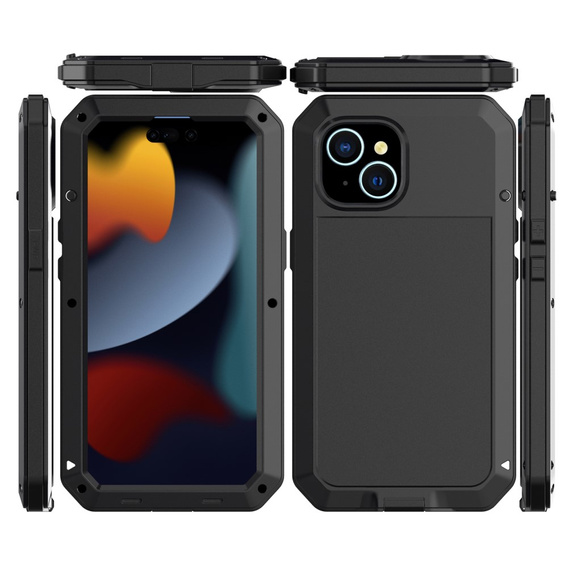 Carcasă pentru iPhone 15, blindată, cu sticlă integrată, negru