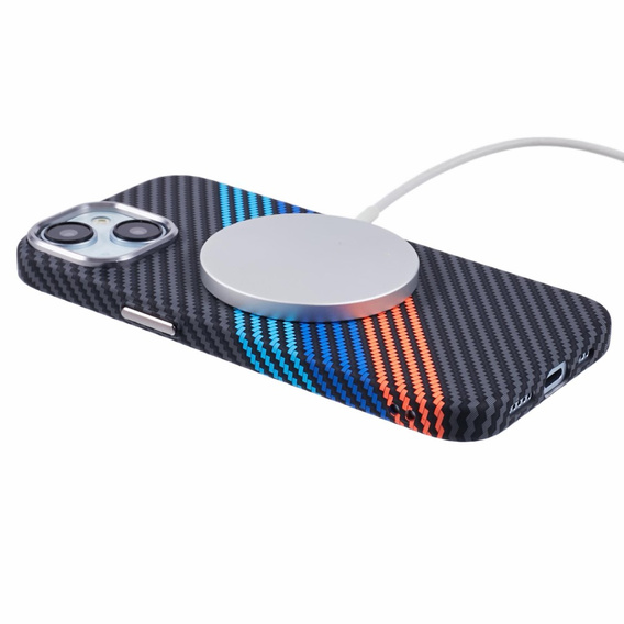Carcasa pentru iPhone 14, Carbon Fiber MagSafe, albastru închis