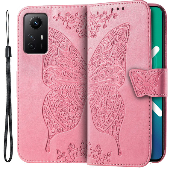 Cu clapetă pentru Xiaomi Redmi Note 12S, Butterfly, roz
