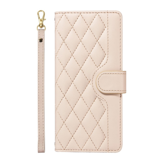 Husă cu clapetă pentru iPhone 16E, Rhombus Crossbody Leather, bej