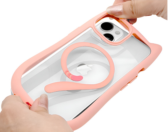 Husă pentru iPhone 13 / iPhone 14, pentru MagSafe, Cute Cat, roz + sticlă pentru ecran