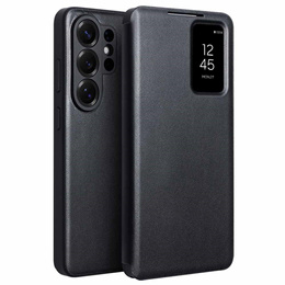 Husă din piele cu fereastră Qialino View pentru Samsung Galaxy S26 Ultra, negru