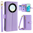 Cu clapetă pentru Honor Magic5 Lite, Wallet Zipper Pocket, violet