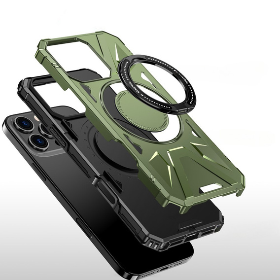 Carcasă pentru iPhone 16 Pro, blindată cu suport și placă pentru mâner, verde