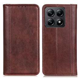 Huse pentru Xiaomi 14T Pro, Wallet Litchi Leather, maro