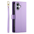 Cu clapetă pentru iPhone 16, Wallet Zipper Pocket, violet