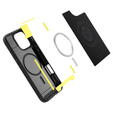 Carcasa Spigen pentru iPhone 16 Pro Max, Rugged Armor MagSafe, negru + Tempered Glass 9H