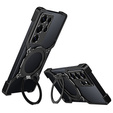Carcasă pentru Samsung Galaxy S25 Ultra, Kickstand Bumper, cu capac pentru obiectiv, pentru MagSafe, negru / argintiu