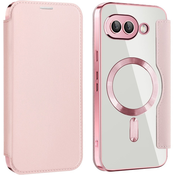 Cu clapetă pentru Google Pixel 9A, RFID Wallet MagSafe CamShield, roz