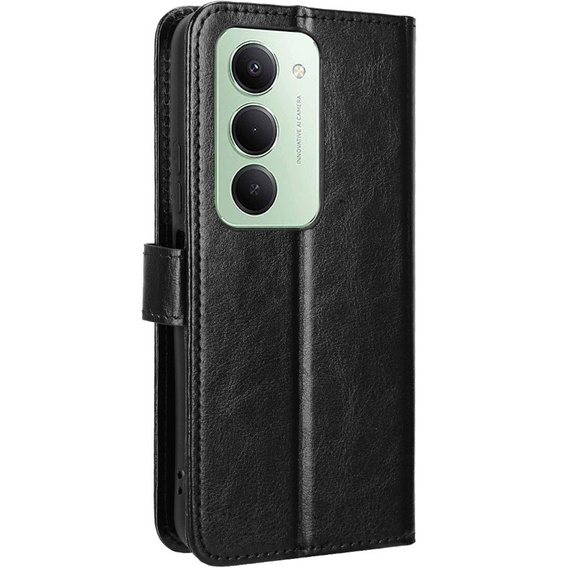 Cazul Flap pentru Xiaomi Redmi 15 5G / 4G, texturat Crazy Horse, negru