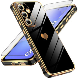 Carcasa pentru Samsung Galaxy A36, Electro heart, negru + sticlă 9H