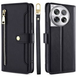 Cu clapetă pentru OnePlus 12 5G, Wallet Zipper Pocket, negru