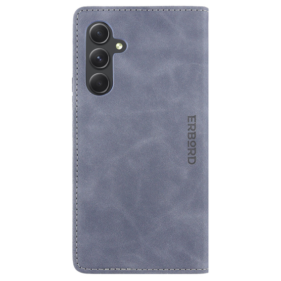 Husă pentru Samsung Galaxy A54, ERBORD Vintage, portofel cu clapetă, gri
