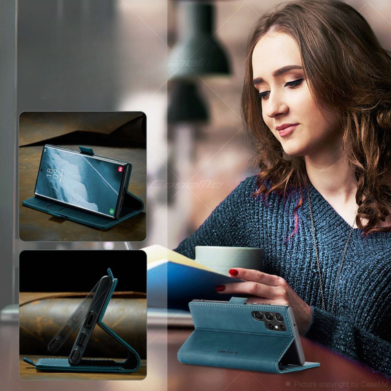 Husa CASEME pentru Samsung Galaxy S22 Ultra, Leather Wallet Case, verde