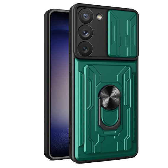 Husă blindată pentru Samsung Galaxy S23 Plus, Camera Slide Card Slot, verde