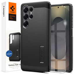 Carcasa Spigen pentru Samsung Galaxy S25 Ultra, Tough Armor Mag MagSafe, negru + 9H Tempered Glass
