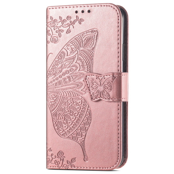 Cu clapetă pentru Motorola Moto G73 5G, Butterfly, roz rose gold