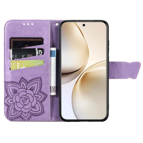 Cu clapetă pentru Realme 14 Pro 5G, Butterfly, violet