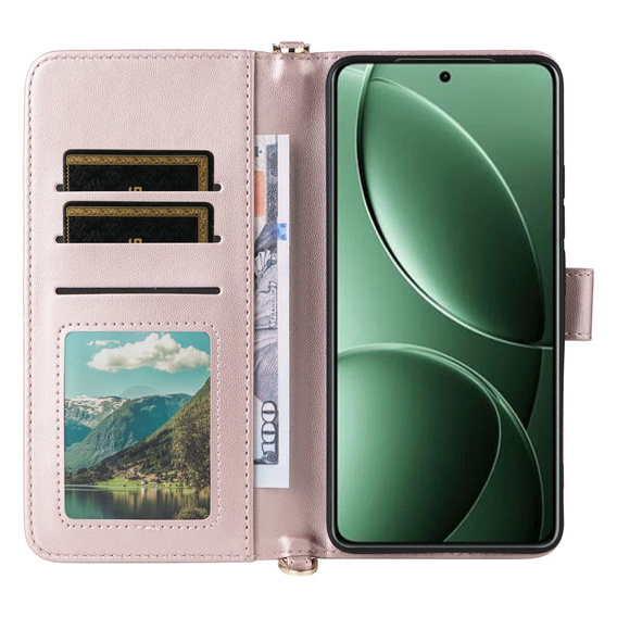 Carcasă cu clapetă pentru Xiaomi Poco F7 Ultra, Crossbody Leather Wallet, roz