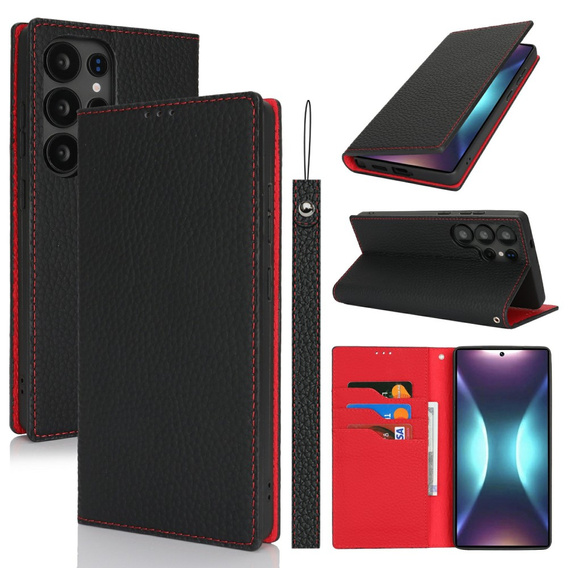 Cu clapetă pentru Samsung Galaxy S25 Ultra, Litchi Skin Grain, negru