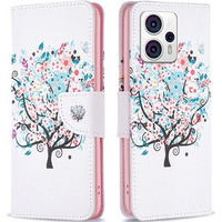 Cu clapetă pentru Motorola Moto G53 5G / G23 / G13, Wallet, colorful tree, alb