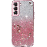 Husă pentru Samsung Galaxy S22+ Plus, Glitter Flower, roz rose gold